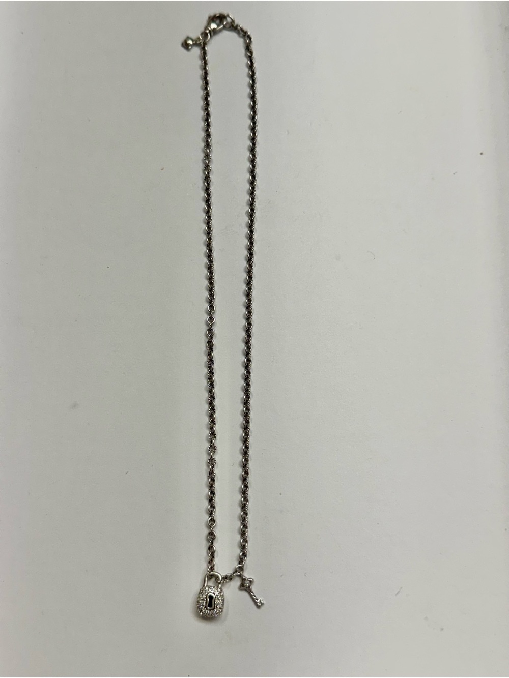 100% Authentic David Yurman Diamond & Sterling Padlock & Key Pendant Necklace - Picture 5 of 6